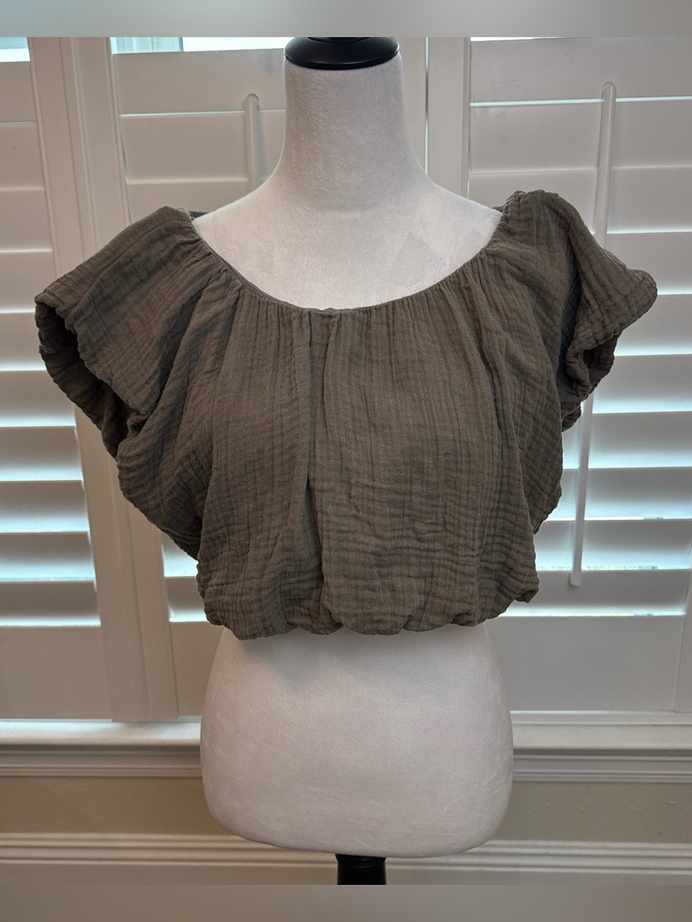 Free People Olive Green Gauze Crop Top
